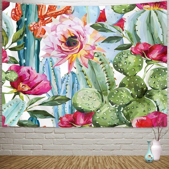 Floral Cactus Garden Colorful Botanical Spring/Summer Kids/Teen/Dorm Tapestry - Picture 2 of 4